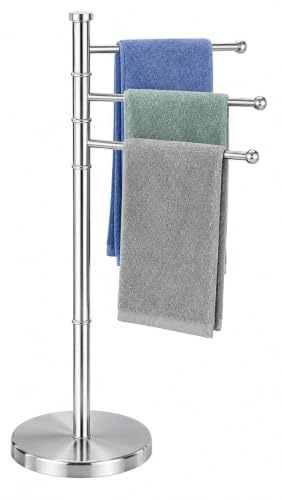 Toallero de Pie con 3 Brazos Flexibles, Soporte para Toallas de Acero Inoxidable, Base Pesada Antideslizante, Secado Rápido para Baño, 85.5x22cm, Plateado