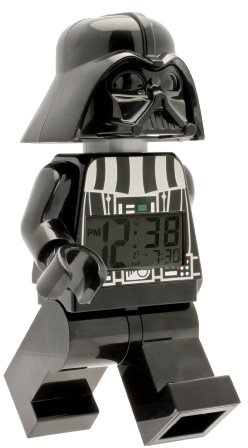 LEGO Star Wars 9002113 Darth Vader Kinder-Wecker mit Minifigur und Hintergrundbeleuchtung, schwarz/grau, Kunststoff, 24 cm hoch, LCD-Display, Junge/Mädchen, offiziell