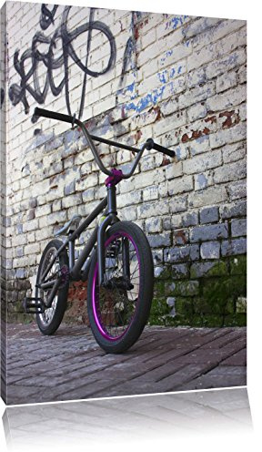 Pixxprint Fahrrad vor Graffitiwand, Größe: 60x40cm, Leinwandbild, fertig gespannt, Wandbild, Dekoration, Kunstdruck, kein Poster