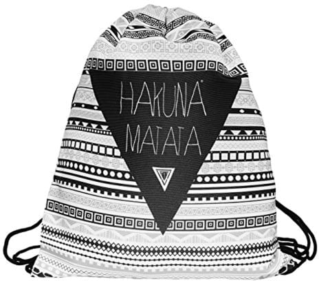 Loomiloo Kordelzug Turnbeutel mit Spruch Hakuna Matata, Muster Stoffbeutel 38x31cm, Festival Rucksack Damen und Herren