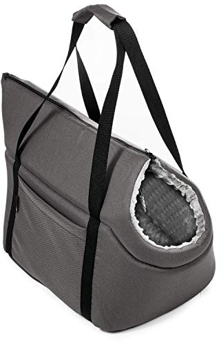 BOUTIQUE ZOO Hundetasche - Grau/(Plüschstoff mit Noppen), L bis 15 kg - Tragetasche für kleinen und mittleren Hund, Welpen