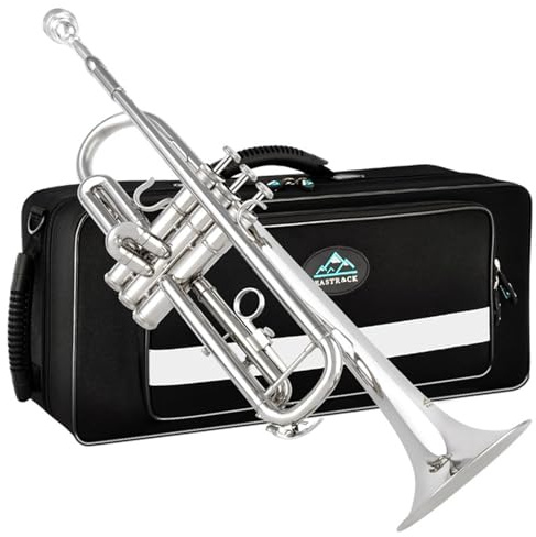 EASTROCK Bb Trompete Standard Set für Anfänger und Erwachsene, Silber | Tragetasche, Handschuhe, 7C Trompete Mundstück, Tuning Rod, Musikinstrumenten für Anfänger oder Erwachsene erfahrene