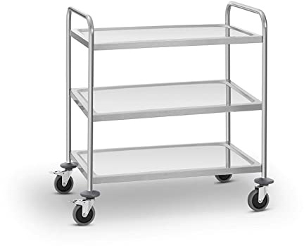 Royal Catering Chariot De Service INOX Desserte Restaurant Roulant À Vaisselle RCSW-3SQ2 (3 Plateaux, Espacement De 25 cm, 150 Kg, Acier Inoxydable)