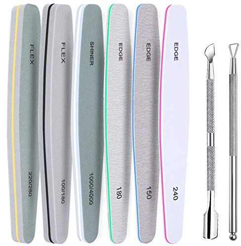 FANDAMEI Buffer Für Nägel, 6 Stücke Profi Nagelfeile Set mit Nagelhautschieber Edelstahl, Nagelfeilen Für Gelnägel, Nagelfeilen Naturnägel, Feilen Für Gelnägel, Nagelfeile Gelnägel, Maniküre Set