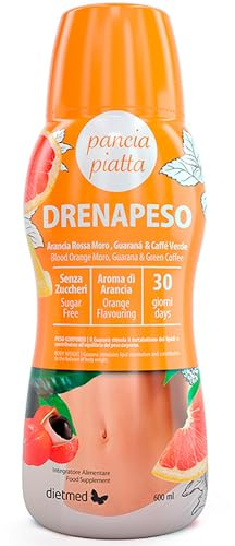 DietMed Drenalight platt mage - oral lösning 600 ml - röd apelsin och 400 MG - Guarana 300 MG och grönt kaffe 300 MG - Ortosifon och vegetabiliska extrakt - beredd i 30 dagar