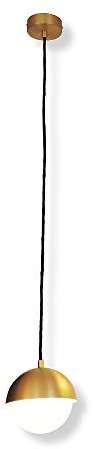 Lampenlux LED Hängeleuchte Kyra Kugelleuchte Opalglas Metall mit Stoffkabel 5W G9 Ø140mm (Gold)
