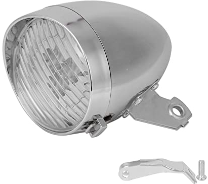 Lumiere Velo Avant Vintage, Lampe Avant de Velo Retro 3 LED, Éclairage de Vélo, avec Support Alimenté par Pile, pour Faire du Vélo la Nuit Argent
