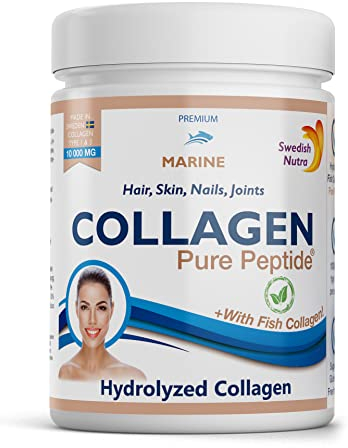 Swedish Nutra - Hydrolyzed Marine Collagen 10,000 mg Powder Supplement - Pack of 300 g, 30 Day Supply | Pure Peptide for Healthy Hair, Skin, Nails and Joints I 100% Natural and Gluten Free