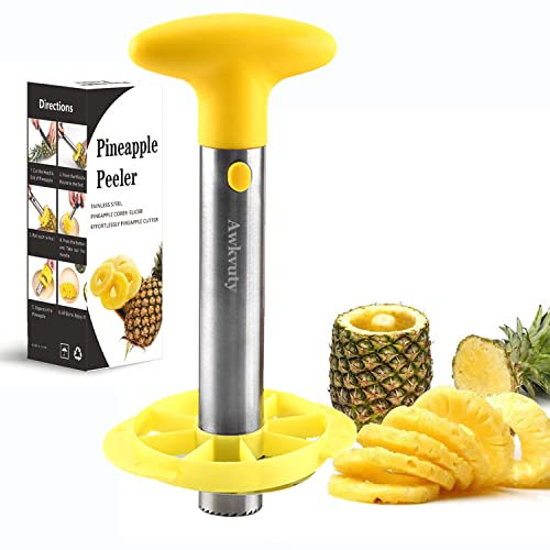 BTFLKNS Pineapple Corer and Slicer Tool, Fruit Pineapple Peeler Corer Slicer Cutter, Reinforced, Sharp, Thicker 18/8 Stainless Steel Blade, Easy Clean Dishwasher Safety(Yellow)