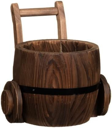Wer-Homeshowroom Hand Crafted Burntwood Rustic Milk Churn Garden Wooden Planter Flower Pot Basket Solid Wood Patio Indoor Decoration