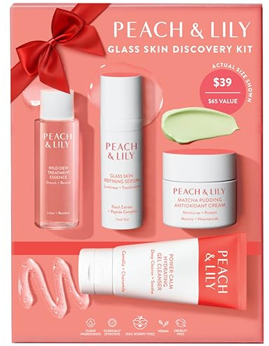 Peach & Lily - Glass Skin Discovery Kit (4 Products) - 1 Cleanser, 1 Essence, 1 Serum & 1 Cream - Skin Care Set - Acne Routine - Travel Essentials - Self Care - Vegan & Cruelty Free - Korean Beauty