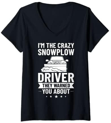 Womens Snow Plow Tractor Machine Truck Shovel Driver Snowplough V-Neck T-Shirt