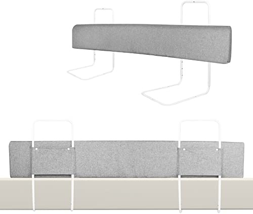 XMTECH Kinder Bettgitter Bettschutzgitter Bettumrandung Bettkantenschutz 40-60 cm Höhenverstellbar Kinderbettgitter Rausfallschutz für Kleinkinder und Babybett, Leinengrau 150cm