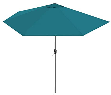 JUANIO Demi-parasol de jardin coloris bleu canard, parasol de balcon terrasse avec manivelle - Diamètre 270 x Profondeur 135 x Hauteur 230 cm