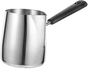 Hoement Stainless Steel Coffee Milk Cup 350ml 304 Heating Milk Frother Bowl Long Handle for Chocolate Melting and Sturdy for Kitchen Use