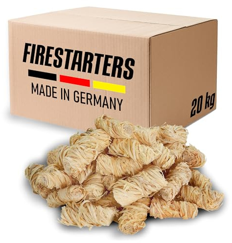FEUER PRIMUS (20 kg / 1600 Pieza Encendedor ecológico para chimeneas y barbacoas - Madera Natural y Cera Vegetal - Lana de leña, Pastillas de Encendido - Ideal para Chimenea, Estufa, Fuego, Fogatas