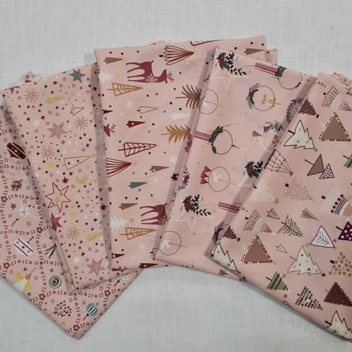 Stoffpaket rosa Weihnachten 5 verschiedene Weihnachtsstoffe 50 cm x 70 cm als nachhaltige Geschenkverpackung Adventskalender basteln