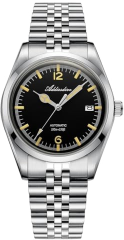 ADDIEDIVE 39MM Orologio Uomo Meccanico NH35a Movimento in Vetro Convesso Retro Luminoso Quadrante Nero Opaco Bracciale in Acciaio