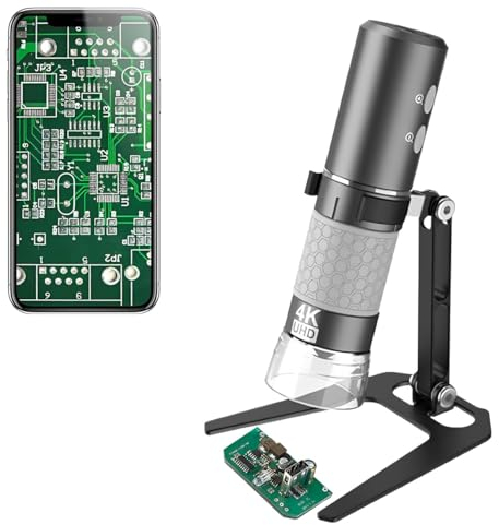Jiusion 4K WiFi USB Digital Handheld Microscope, 50 to 1000 x Wireless Magnifying Endoscope 4K 3840 x 2160P Camera 8 LEDs with Metal Stand for iPhone/iPad Android Mac Windows Linux Chrome