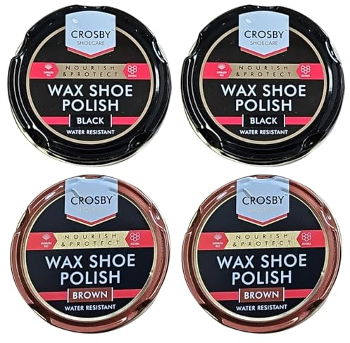 2 x Black Wax Shoe Polish 2 x Brown Wax Shoe Polish 50ML | Pack of 2 Each Water Resistant High Quality Smooth Shiny Polish Protection and Nourishing Shoe Care Cream Traditional Tin for Leather Shoes…