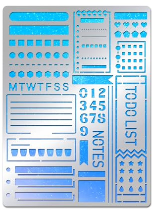 BENECREAT Edelstahl Tagebuch Schablonen Journal Stencils, 19x14cm Mit Kreisförmigen Englischen Alphabet Zahlen Mustern, Schablonenwerkzeug für Planergestaltung sowie, Malen, Scrapbooking