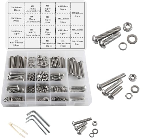 huruirui Jeu de Vis Boulons et Écrous M5 M6 M8 304 vis à tête ronde en acier inoxydable kit de vis et d'écrous pour machine hexagonale avec boîte de rangement 300pièces
