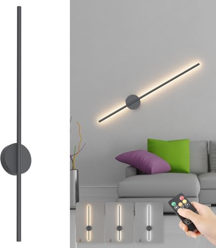 Aipsun akku Wandleuchte mit Fernbedienung innen, 10000mAh - 120CM Lang Anthrazit 6W 360° Drehbare Wohnzimmerlampe mit Dimm- und Timing-Funktionen, 3000K-6000K, für Wohnzimmer, Schlafzimmer, Esszimmer