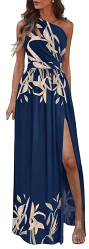 iSpchen,Abito da Sole Donna Elegante Lungo a Vita Alta con Spalle Scoperte,Blu L