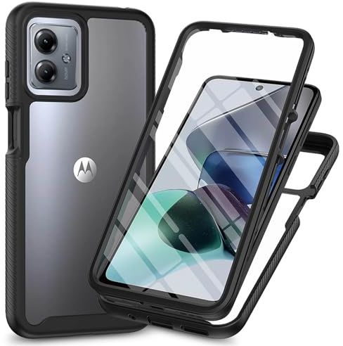 ILING Funda para Motorola Moto G54 5G, Ultradelgado Transparente Antigolpes Carcasa con Protector de Pantalla Incorporado, Dura PC + Silicona TPU Bumper Cubierta (Negro)