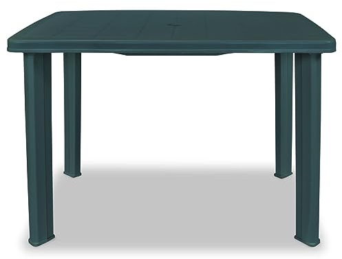 Tavolo da Giardino Verde, 101x68x72 cm, Tavolino da Giardino di Plastica con Foro per Ombrellone, Resistente Alle Intemperie, Tavolino Quadrato per Esterno Casa Balcone Bar Sagra da Giardino, 43593