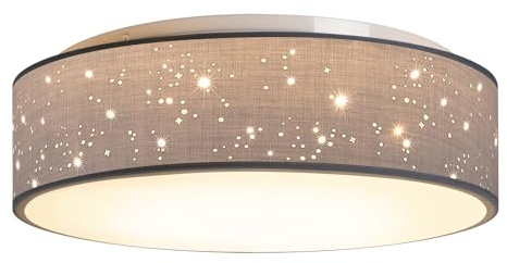 Zedelmaier Deckenlampe LED Deckenleuchte schlafzimmerlampe Grau E27x1/40W | Stoff lampenschirm mit Sternenhimmel für Wohnzimmer,Schlafzimmer,Flur,Kinderzimmer,lampe decke,Ø30xH12,5cm,ohne Leuchtmittel