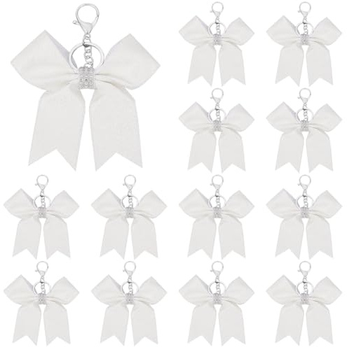 Beebeecraft 16 weißer Schlüsselanhänger Mit Schleife Cheerleading Schleife Kunstleder Mit Legierungsbeschlägen Und Strass Schleife Schlüsselanhänger Anhänger Dekoration Für Schlüsselanhänger