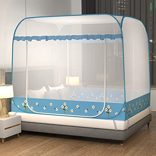 GLMGBP Betthimmel, Pop-Up-Moskitonetz, Faltbare Polyestervorhänge Anti-Moskito-Universal-Campingzelt für Einzelbett Doppelbett Reisejurte Kostenlose Installation,Blue1,1.5 * 2M