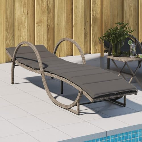 Tidyard Gartenliege Campingliege Sonnenliege Saunaliege Gartenmöbel Strandliege LiegeRelaxliege Liegestuhl für Garten Terrasse Schwimmbad mit Auflage Grau 60x199x42 cm Poly Rattan