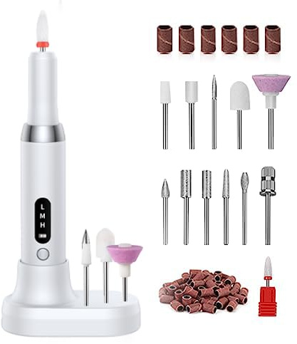 AOPU - Taladro de uñas eléctrico inalámbrico, kit portátil 13 en 1 recargable Efile máquina de uñas profesional amoladora de uñas manicura pedicura herramientas de pulido para uso doméstico y salón