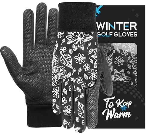 AXKAL Guanti da golf invernali termici con entrambe le mani, antivento, impermeabili, per uomini e donne, coppia di guanti da golf invernali, caldi, freddi, con presa per la stagione fredda, nero