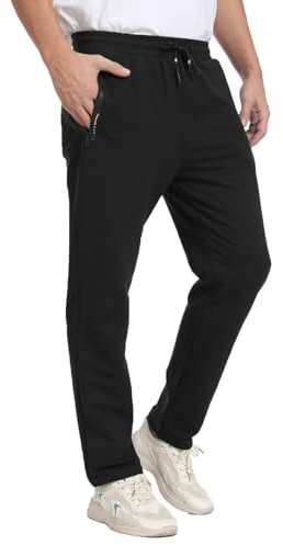 JustSun Pantalon Chandal Hombre Algodon Deporte Jogger Pantalones Deportivos Casual Jogging Running Slim Fit con Cremallera Bolsillos Cintura Elástica Ajustable Negro L