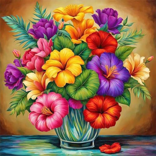 Acudotr Blumen Diamond Art Erwachsene Set, DIY Wohndekoration 30x30cm | 5D DIY Diamantmalerei Sets, Runde Vollbohrer, Einfach für Anfänger, Vollständiges Zubehörset, Geeignet als Geschenk