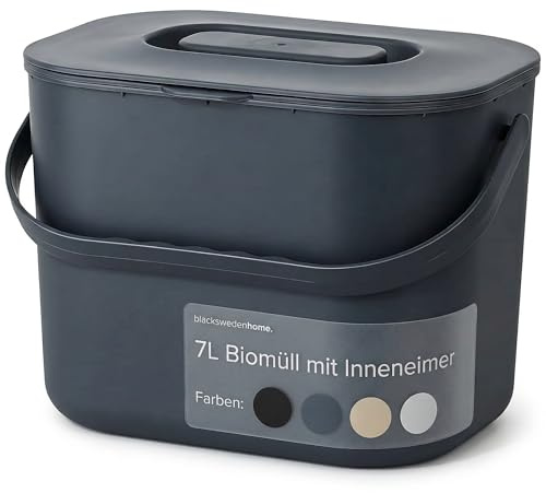 Black Sweden Home Cubo de Cocina Orgánico - Cubo de Compostaje de 7L para Desechos de Alimentos - Pequeño Contenedor de Encimera sin Olores con Tapa - Apto para Lavavajillas y Ecológico | Gris