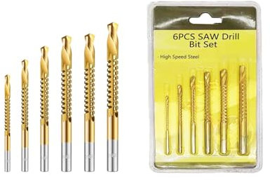 Drill Bit Set 6pcs – HSS Titanium Coated Metal Drill Bits for Wood, Aluminium, Plastic – Sharp Tip for Slotting & Side Cutting – 3/4/5/6/6.5/8mm – Durable Twist Drill Bit Set