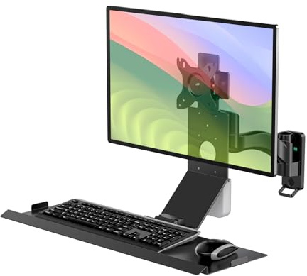 BEWISER Wall Monitor Arm Mount Sit Stand Workstation for 15''-32'' Screens with Foadable Keyboard Tray,Load Capacity Up to 10 kg Black