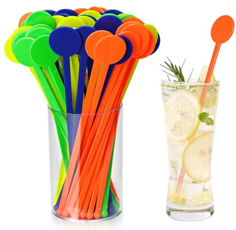 80Pcs Reusable Cocktail Stirrers Plastic Cocktail Disc Stirrers Whiskey Stirrer 4 Farben 7inch 18cm Plastic Drink Stirrers Stirring Sticks Cocktail Swizzle Sticks for Drinks Mixing