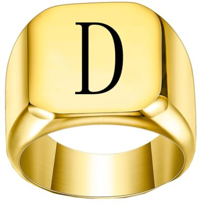 PAURO Edelstahl Trendiger Minimalistischer Quadratischer Alphabet Initialen Siegelring für Herren Damen