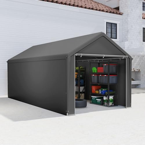 Aufun Carport Zeltgarage 3x6m, Wasserdichtes Lagerzelt mit PE-Dach, Reißenresistenter Garagenzelt mit abnehmbaren Seitenwänden, UV-beständig Winterfest Unterstand für Auto, SUV, LKW, Boot, Grau