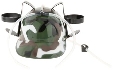 KIXZSAZ Fun Novelty Drinking Helmet with Guzzler Drinking Hat and Can Holder, Camouflage Green
