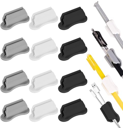 Hainue 12 Stück Stifthalter Selbstklebend aus Silikon,Schreibtisch-Organizer,Selbstklebender Stiftehalter für Schreibtisch Klassenzimmer Whiteboard Kühlschrank Küche Notizbüchern(Schwarz, Weiß,Grau)