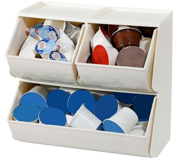 GOXITAX 3 Pack Coffee Pod Holder for Kitchen Counter, Plastic Storage Organizer Box for Office Desktop, Large Tea Bags Basket ( Cream )