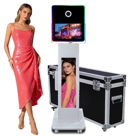Appareil photo miroir de 15,6 pouces avec écran LCD de 29 pouces, cabine photo reflex numérique portable avec étui de transport pour vacances, mariage, fête d'anniversaire, location