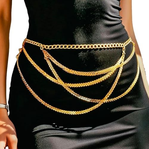 REETAN Layered Waist Chain Belt Gold Fashion Bikini Body Accessories for Women (gold)