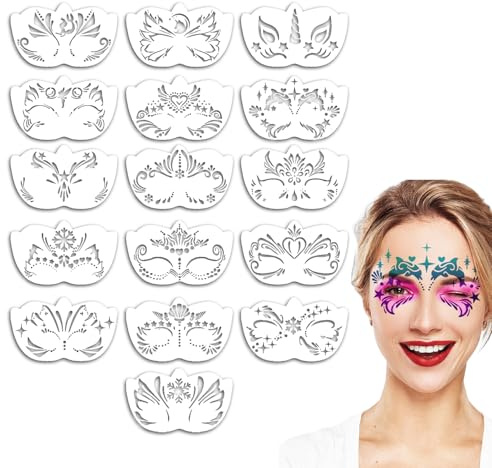 Wiederverwendbare Schablonen für Gesichts-Make-up, 16 Stück, Schablonen für Gesicht, Blumenmuster, verschiedene Verwendungsmöglichkeiten, Schule, Partys, Karneval, Halloween